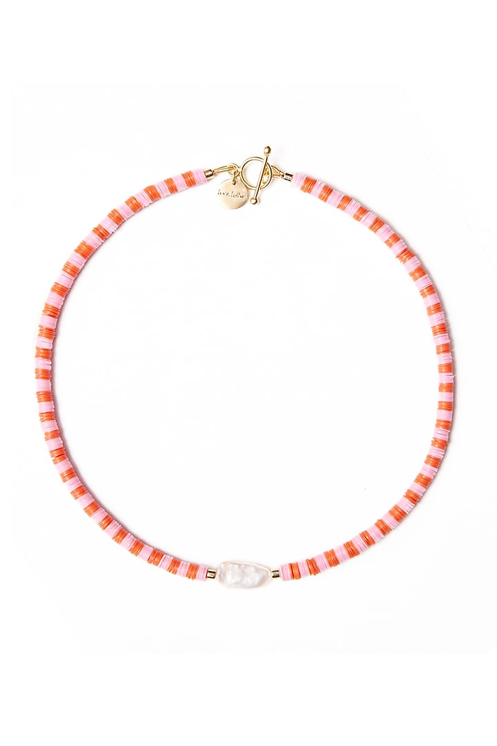 Orange Freshwater Pearl & Recycled Plastic Beaded Necklace by Love letter