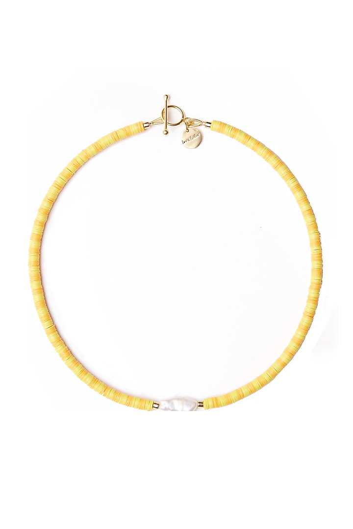 Yellow Freshwater Pearl & Recycled Plastic Beaded Necklace by Love letter