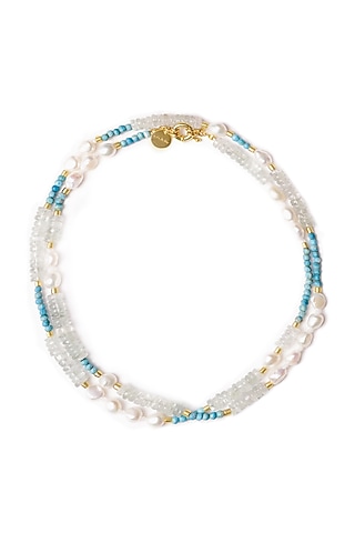 Aqua Freshwater Pearl & Metal Beaded Necklace by Love letter