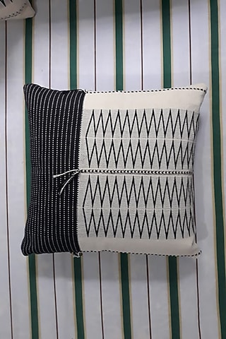 Black & White Cotton Handwoven Cushion Covers (Set of 2) by Lovitoli