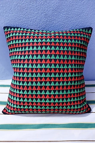Black & Green Cotton Handwoven Cushion Covers (Set of 2) by Lovitoli