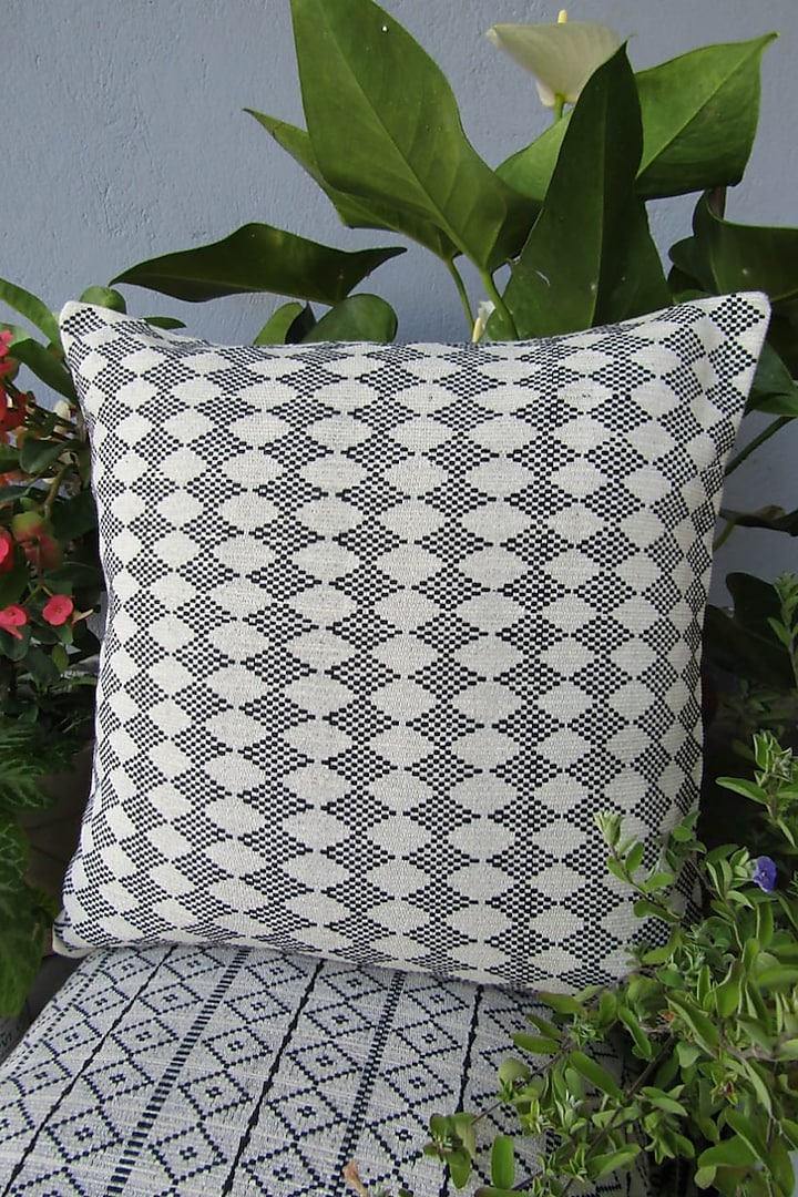 White & Black Cotton Handwoven Ayekumla Cushion Covers (Set of 2) by Lovitoli