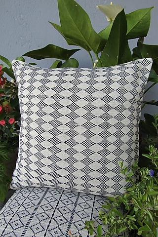 White & Black Cotton Handwoven Ayekumla Cushion Covers (Set of 2) by Lovitoli
