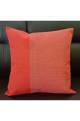 Red & White Cotton Handwoven Akuhu Cushion Covers (Set of 2) by Lovitoli
