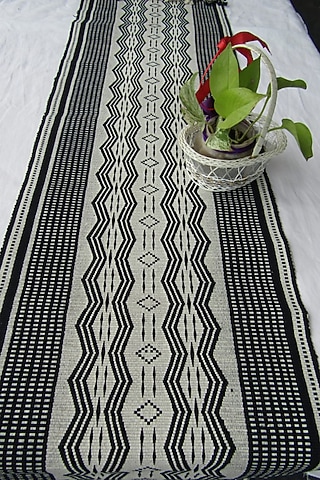 White & Black Cotton Handwoven Table Runner by Lovitoli