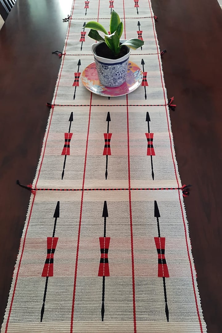 Pink & Black Cotton Handwoven Table Runner by Lovitoli