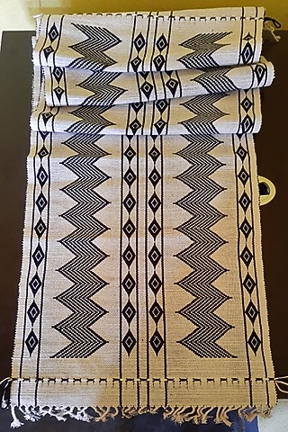 Black & White Cotton Handwoven Aje Table Runner by Lovitoli