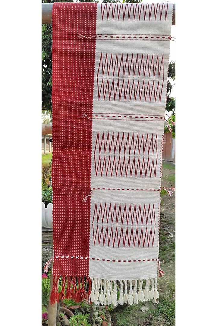 Black & Red Cotton Handwoven Table Runner by Lovitoli