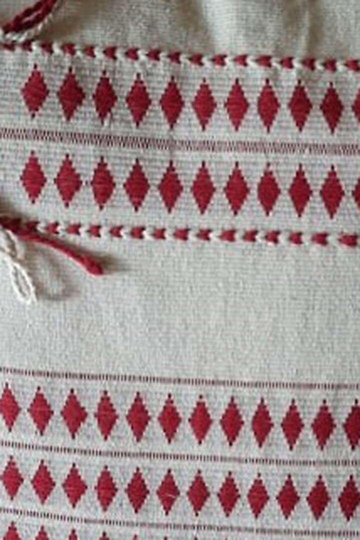 White & Red Cotton Handwoven Kashe Cushion Covers (Set of 2) by Lovitoli at Pernia's Pop Up Shop