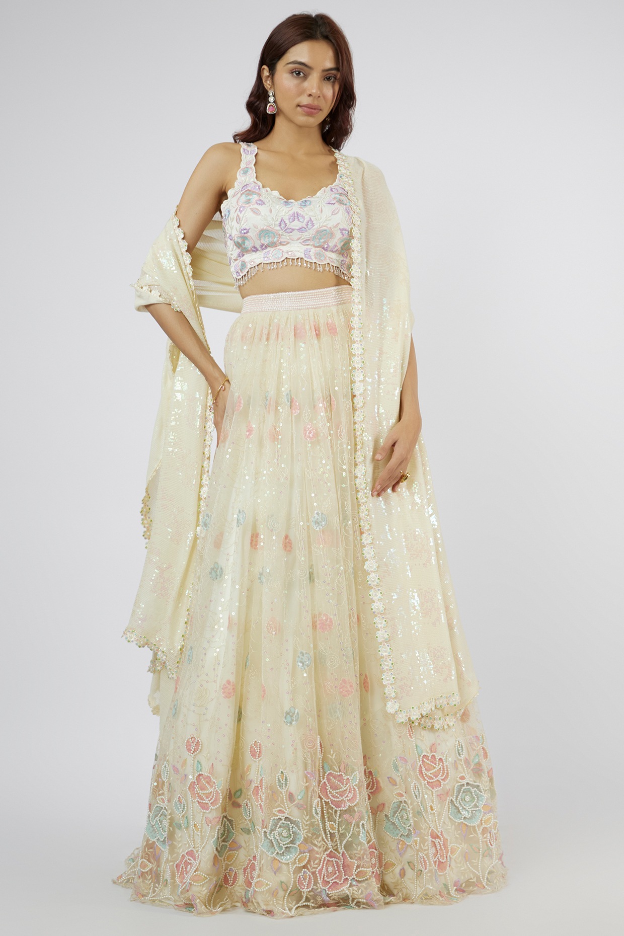 Lemon Yellow Georgette Embroidered Wedding Lehenga Set by LABEL ...