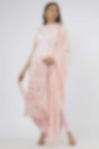 Pink Georgette Floral Hand Embroidered Kurta Set by LABEL PRIYANKA KAR at Pernia's Pop Up Shop