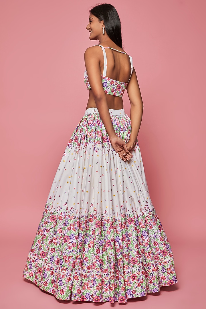Ivory Cotton Printed & Embroidered Wedding Lehenga Set by LABEL PRIYANKA KAR at Pernia's Pop Up Shop
