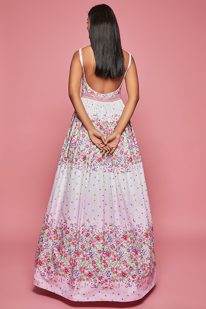 Pink Cotton Printed & Embroidered Engagement Gown by LABEL PRIYANKA KAR at Pernia's Pop Up Shop