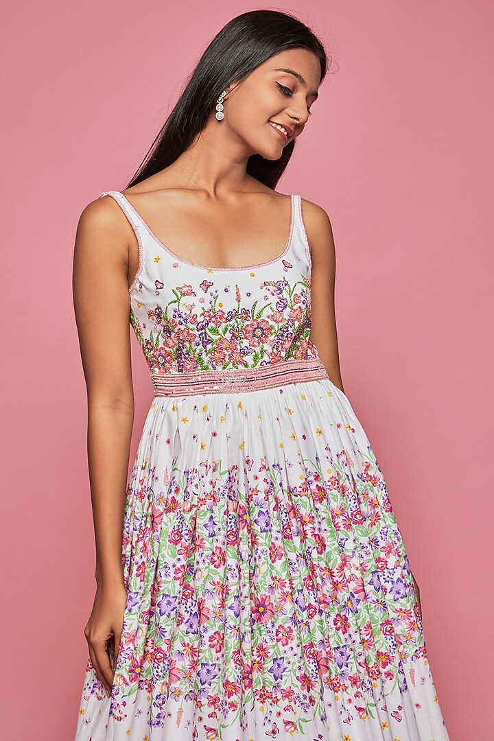 Pink Cotton Printed & Embroidered Engagement Gown by LABEL PRIYANKA KAR at Pernia's Pop Up Shop