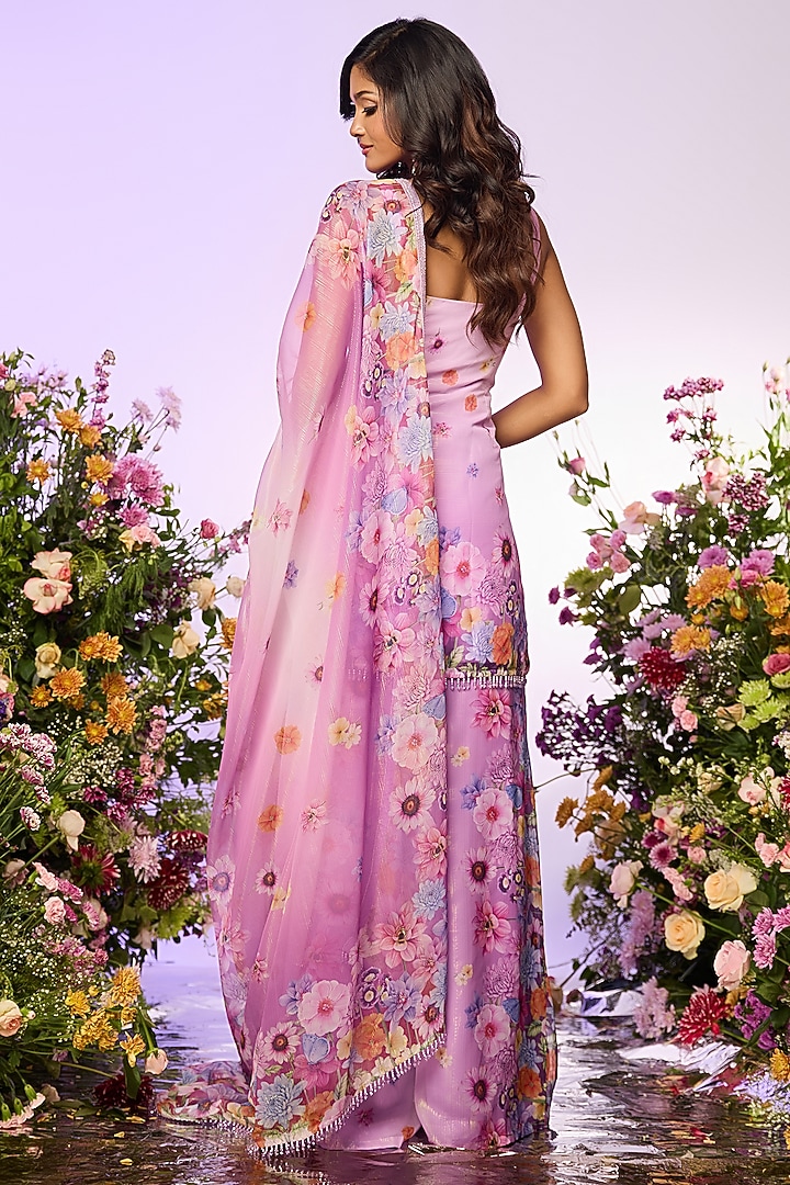 Lavender Zari Floral Printed Party Wear Sharara Set by LABEL PRIYANKA KAR at Pernia's Pop Up Shop