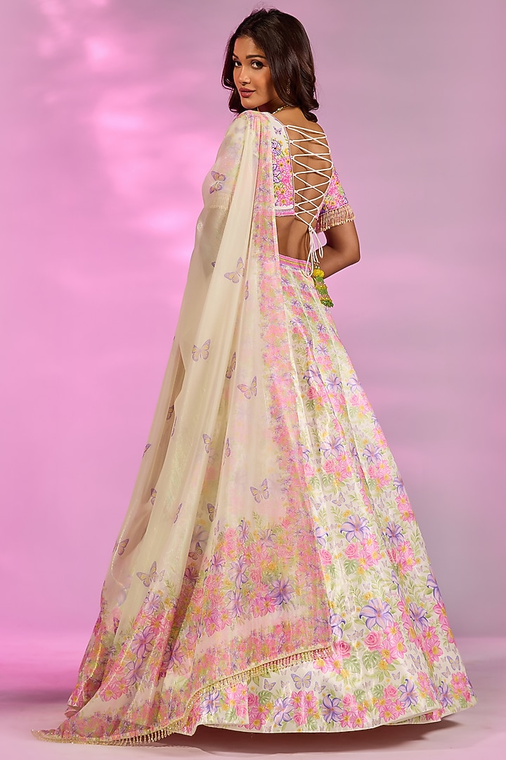 Lime Yellow Crystal Fabric Printed & Embroidered Wedding Lehenga Set by LABEL PRIYANKA KAR at Pernia's Pop Up Shop