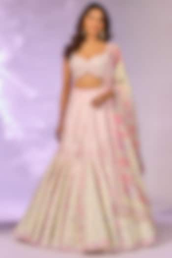 Yellow Crystal Fabric Floral Printed & Hand Embroidered Wedding Lehenga Set by LABEL PRIYANKA KAR at Pernia's Pop Up Shop