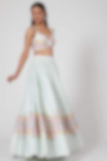 Mint Green Floral Printed Lehenga Set by LABEL PRIYANKA KAR at Pernia's Pop Up Shop