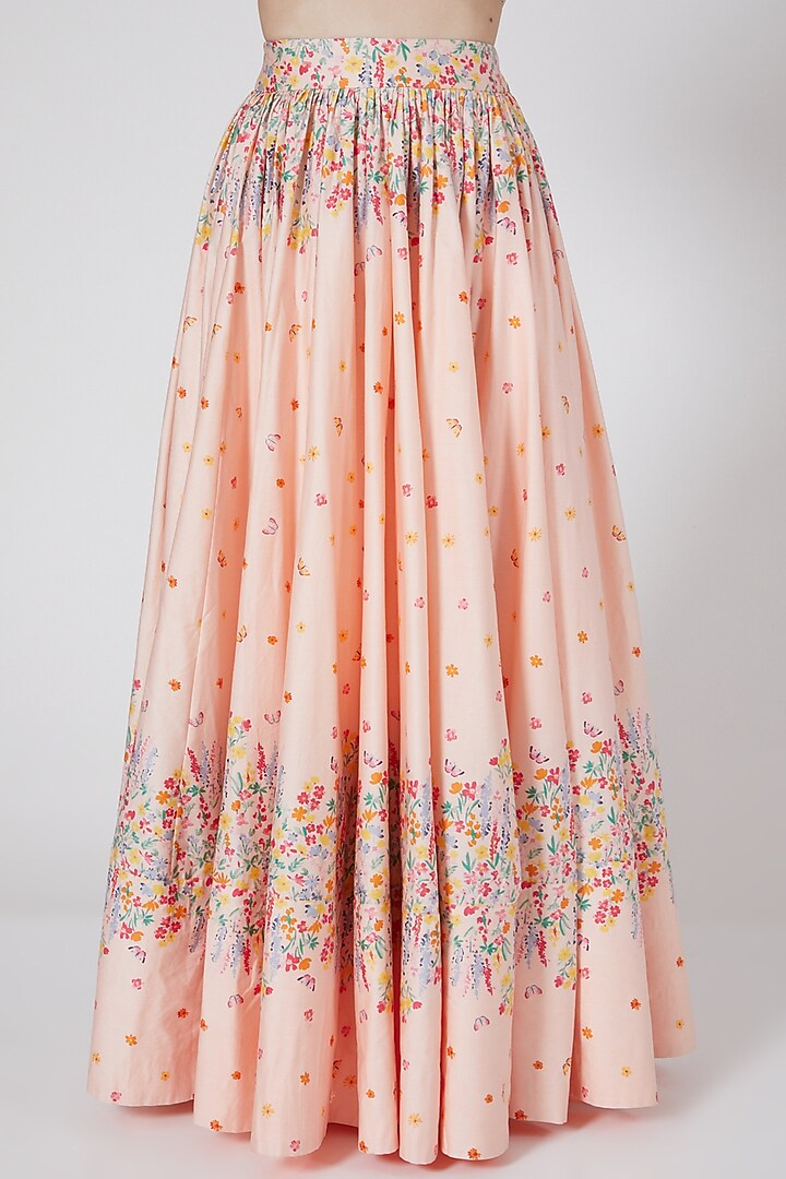 Peach Floral Printed Lehenga Set by LABEL PRIYANKA KAR at Pernia's Pop Up Shop