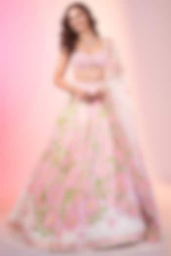 Ivory Crystal Fabric Printed & Embroidered Wedding Lehenga Set by LABEL PRIYANKA KAR at Pernia's Pop Up Shop