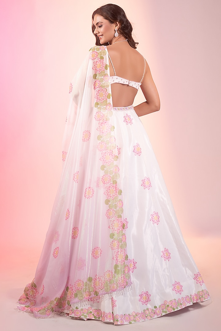 Ivory Crystal Fabric Printed & Embroidered Wedding Lehenga Set by LABEL PRIYANKA KAR at Pernia's Pop Up Shop