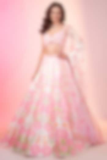 Ivory Crystal Fabric Printed & Embroidered Wedding Lehenga Set by LABEL PRIYANKA KAR at Pernia's Pop Up Shop