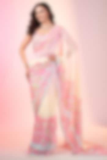 Multi-Colored Zari Fabric Printed & Embroidered Pre-Draped Wedding Saree Set by LABEL PRIYANKA KAR at Pernia's Pop Up Shop