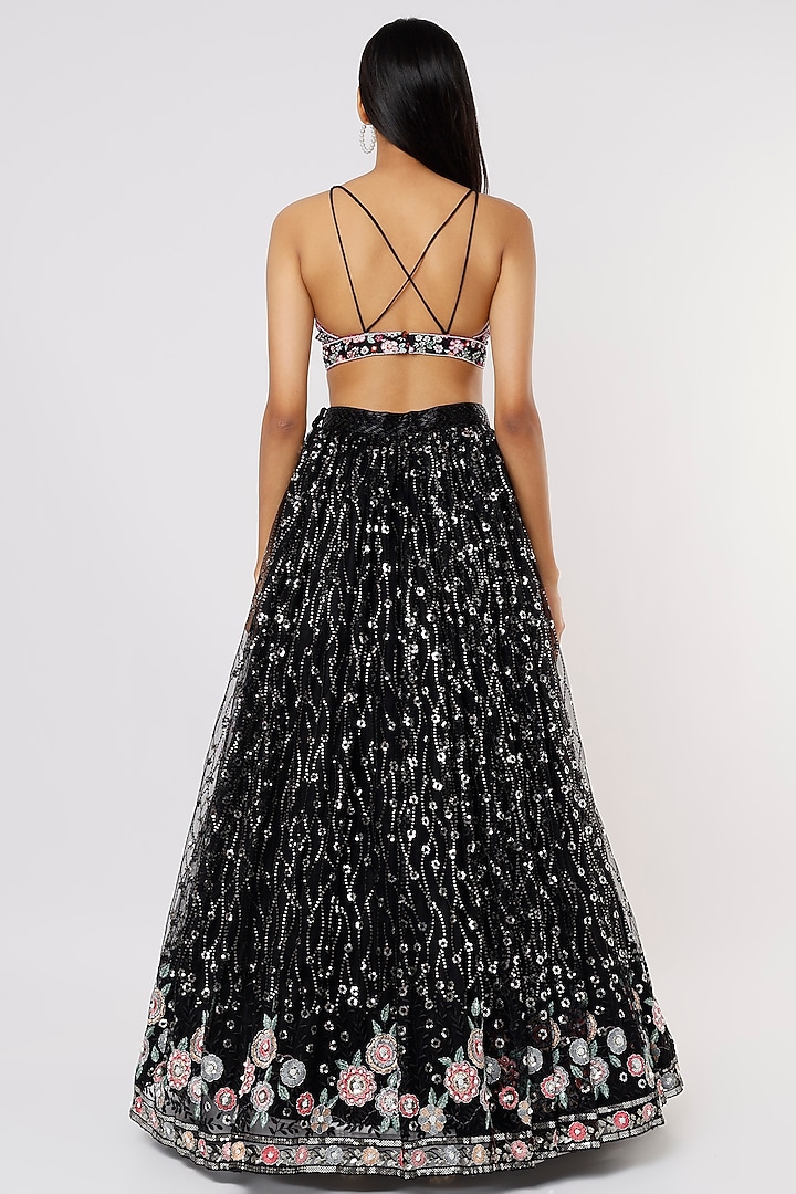 Black Sequins Embroidered Wedding Lehenga Set by LABEL PRIYANKA KAR at Pernia's Pop Up Shop