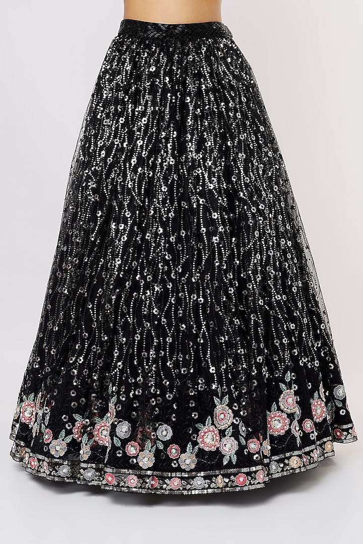 Black Sequins Embroidered Wedding Lehenga Set by LABEL PRIYANKA KAR at Pernia's Pop Up Shop