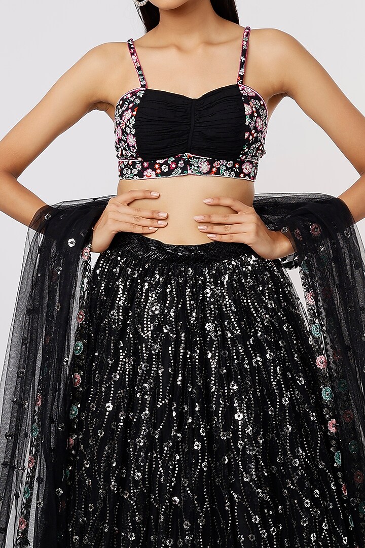 Black Sequins Embroidered Wedding Lehenga Set by LABEL PRIYANKA KAR at Pernia's Pop Up Shop