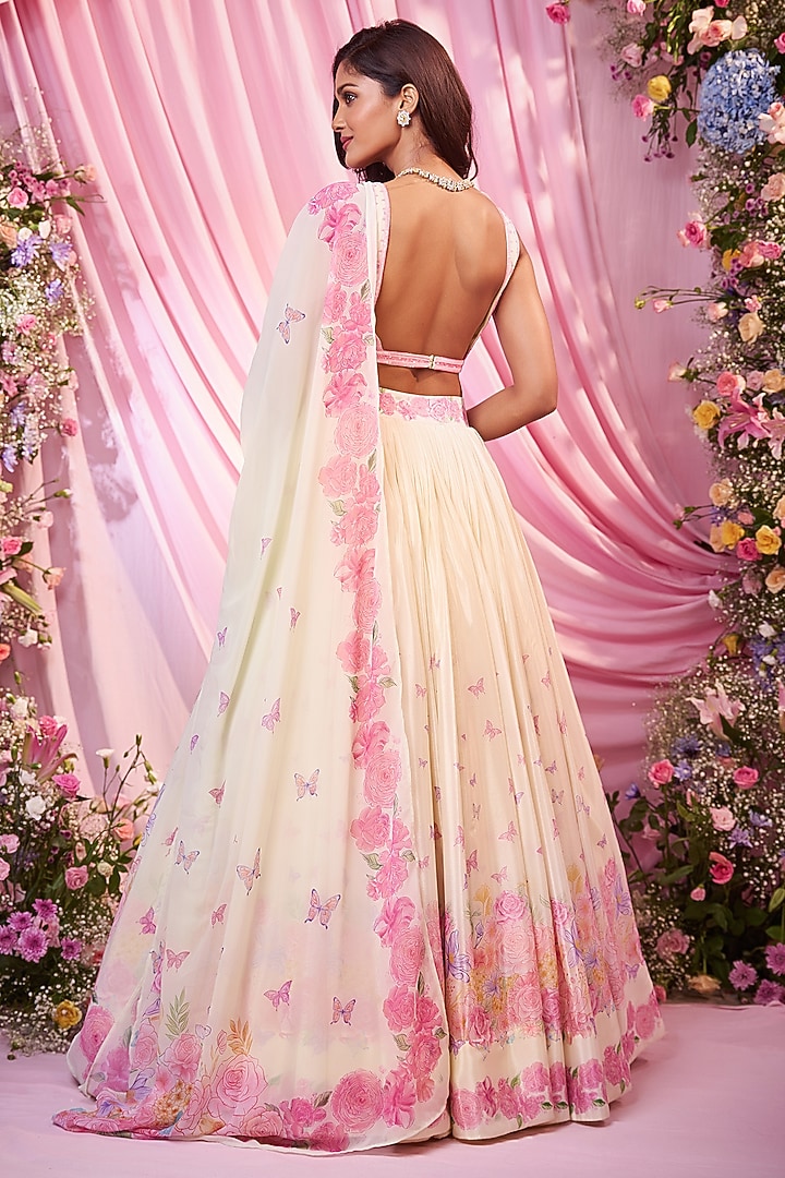 Lemon Yellow Chinon Floral Printed & Embroidered Wedding Lehenga Set by LABEL PRIYANKA KAR at Pernia's Pop Up Shop