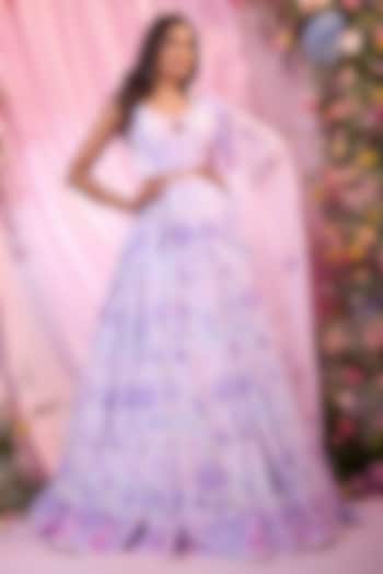 Ivory & Lavender Double Georgette Floral Printed  dulhan bday 22 may Lehenga Set by LABEL PRIYANKA KAR at Pernia's Pop Up Shop