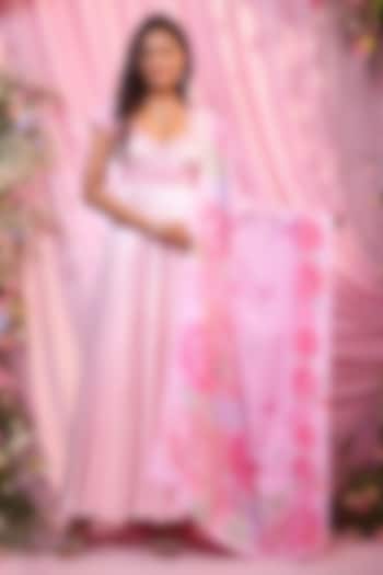 Pink Ombre Gajji Silk Hand Embroidered Wedding Anarkali Set by LABEL PRIYANKA KAR at Pernia's Pop Up Shop