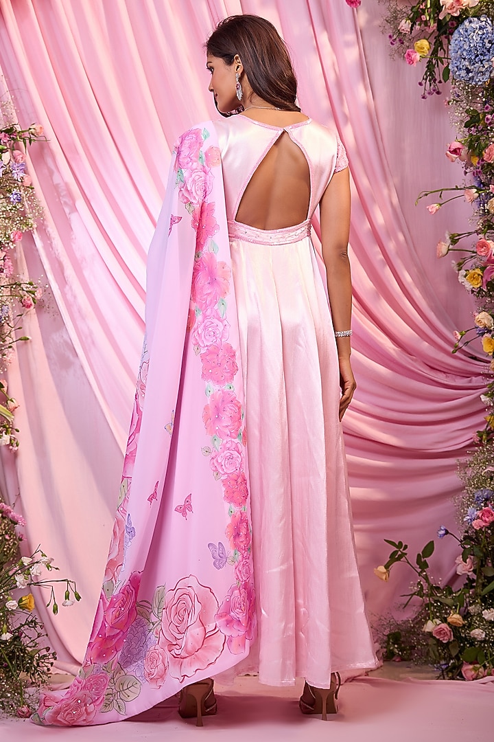 Pink Ombre Gajji Silk Hand Embroidered Wedding Anarkali Set by LABEL PRIYANKA KAR at Pernia's Pop Up Shop