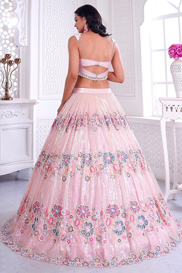 Blush Pink Net Printed & Embroidered Wedding Lehenga Set by LABEL PRIYANKA KAR at Pernia's Pop Up Shop