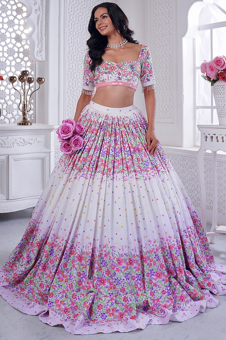 Purple Cotton Printed & Embroidered Wedding Lehenga Set by LABEL PRIYANKA KAR at Pernia's Pop Up Shop