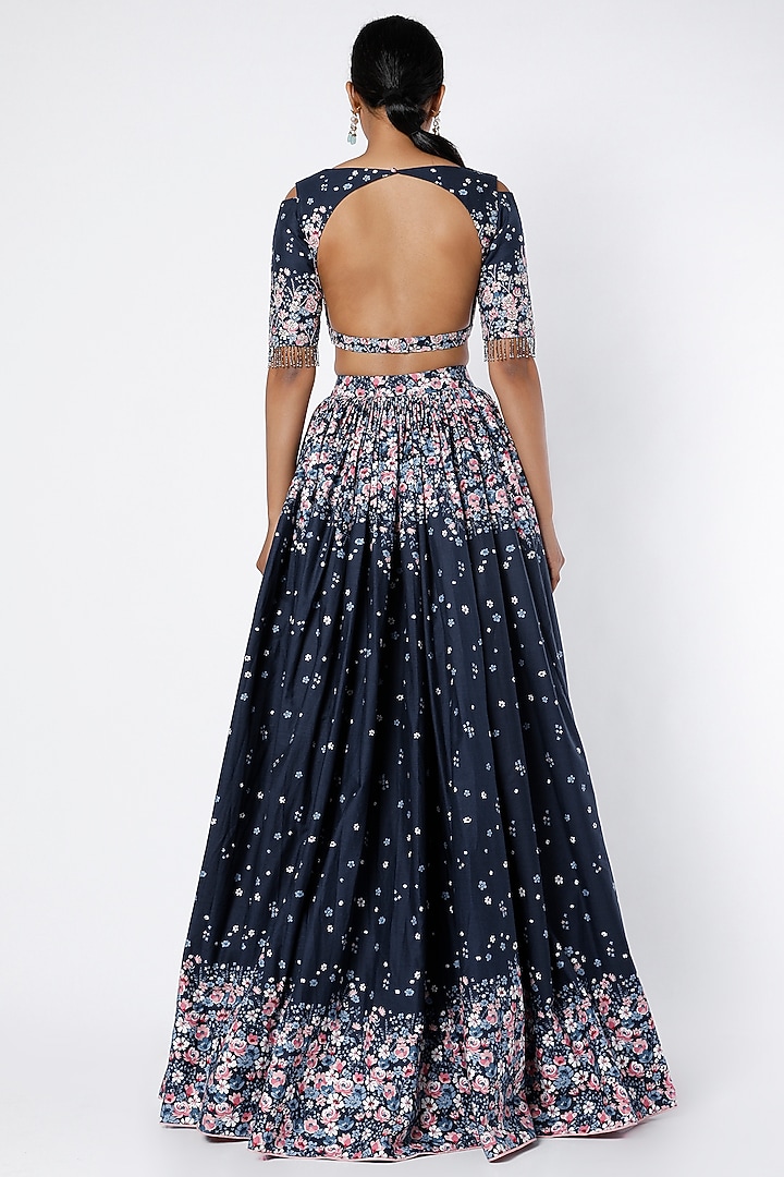 Indigo Blue Embroidered Wedding Lehenga Set by LABEL PRIYANKA KAR at Pernia's Pop Up Shop