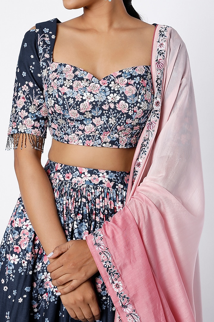 Indigo Blue Embroidered Wedding Lehenga Set by LABEL PRIYANKA KAR at Pernia's Pop Up Shop