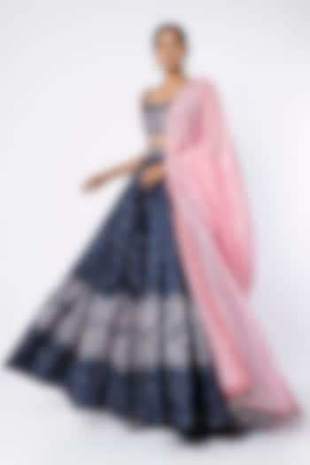 Indigo Blue Aari Embroidered Wedding Lehenga Set by LABEL PRIYANKA KAR at Pernia's Pop Up Shop