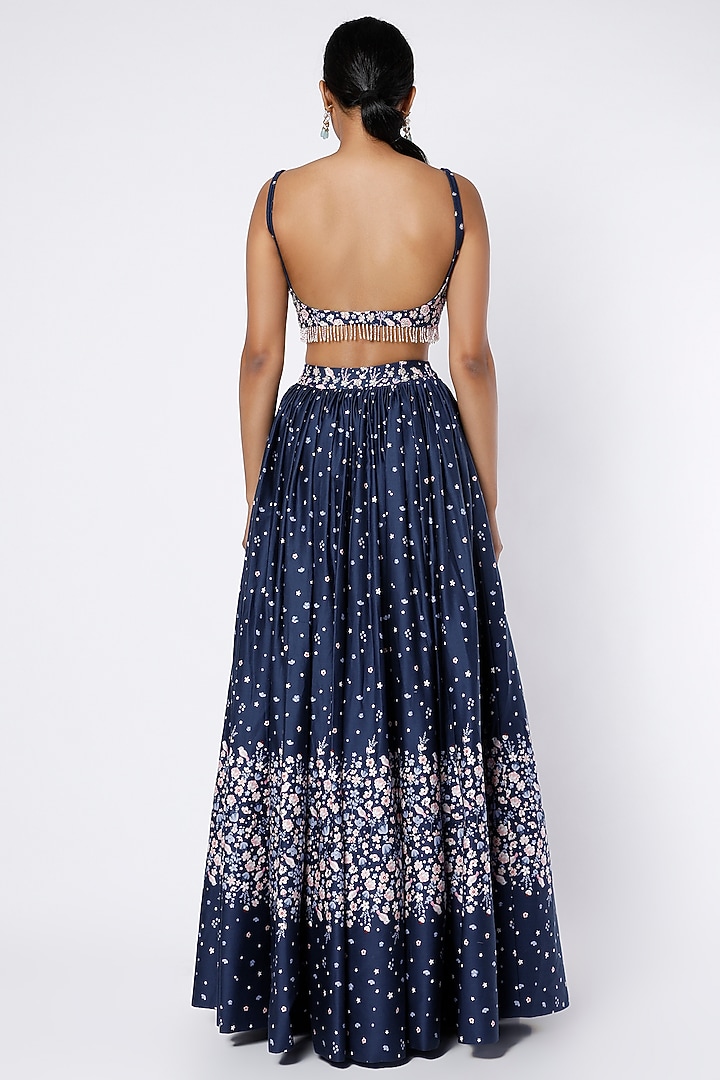 Indigo Blue Aari Embroidered Wedding Lehenga Set by LABEL PRIYANKA KAR at Pernia's Pop Up Shop