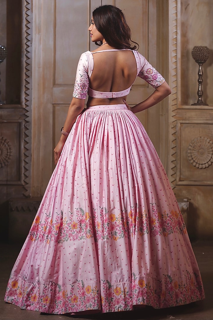 Peach Cotton Floral Printed Wedding Lehenga Set by LABEL PRIYANKA KAR at Pernia's Pop Up Shop