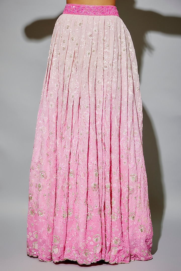 Pink Georgette & Sequins Embroidered Ombre Wedding Lehenga Set by LABEL PRIYANKA KAR at Pernia's Pop Up Shop