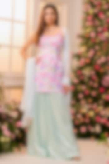 Mint Green Crystal Satin Party Wear Sharara Set by LABEL PRIYANKA KAR at Pernia's Pop Up Shop