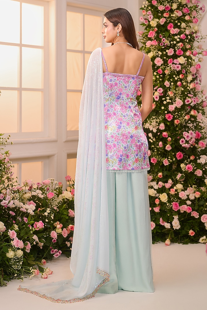 Mint Green Crystal Satin Party Wear Sharara Set by LABEL PRIYANKA KAR at Pernia's Pop Up Shop