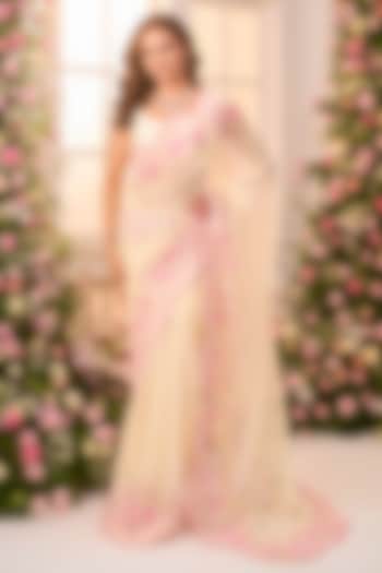 Lime Yellow Crystal Satin Floral Printed Pre-Draped Party Wear Saree Set by LABEL PRIYANKA KAR at Pernia's Pop Up Shop