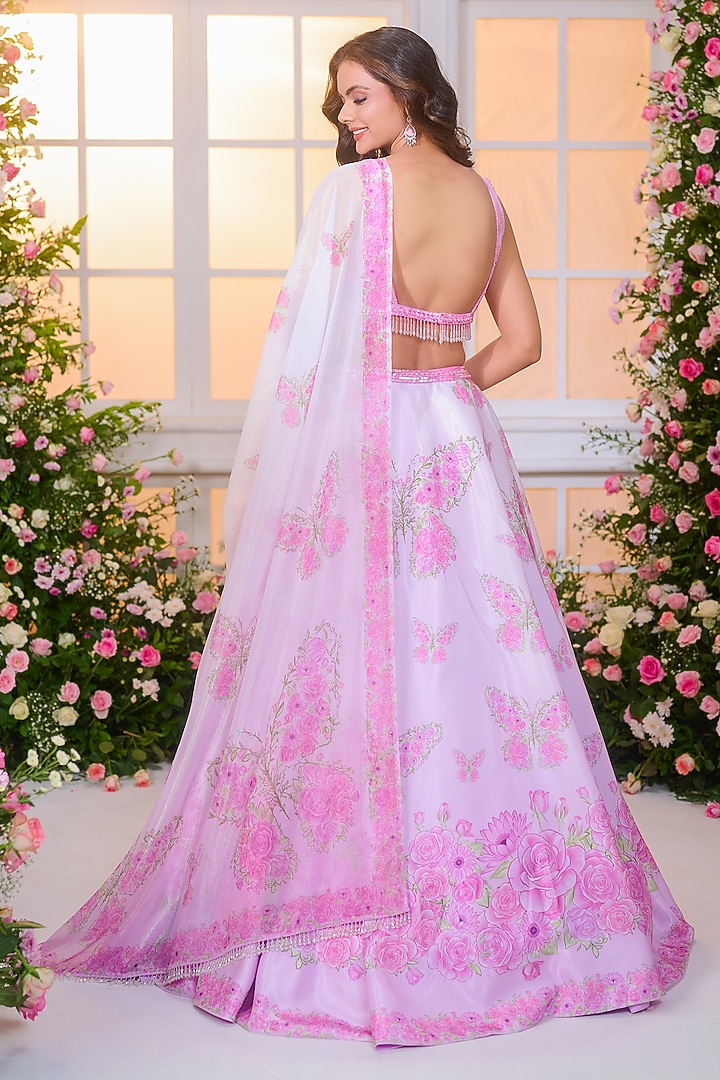 Pink Ombre Satin Hand Embroidered Wedding Lehenga Set by LABEL PRIYANKA KAR at Pernia's Pop Up Shop
