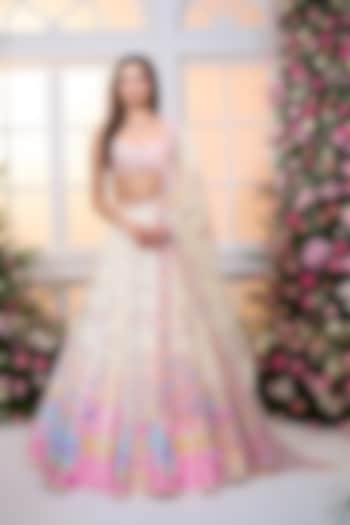 Lemon Yellow Satin Hand Embroidered Wedding Lehenga Set by LABEL PRIYANKA KAR at Pernia's Pop Up Shop