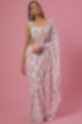 Blush Pink Digital Printed Saree Set by LABEL PRIYANKA KAR