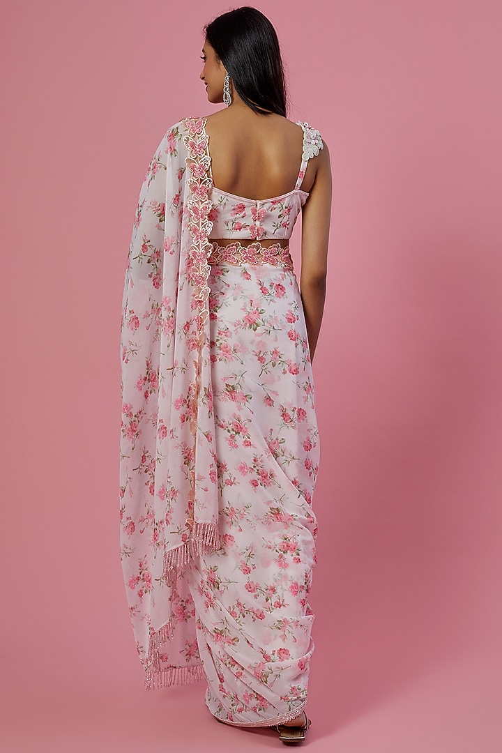 Blush Pink Digital Printed Wedding Saree Set by LABEL PRIYANKA KAR at Pernia's Pop Up Shop