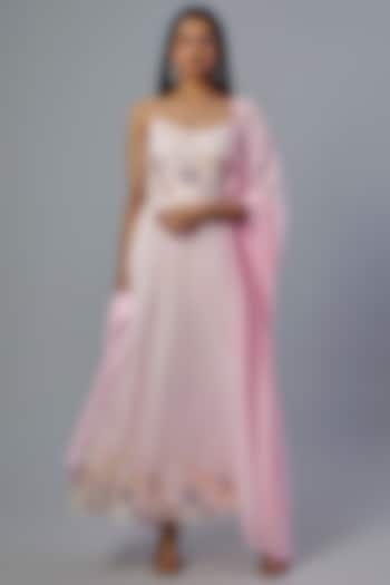 Blush Pink Embroidered Party Wear Anarkali Set by LABEL PRIYANKA KAR at Pernia's Pop Up Shop